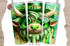 3D Highland Cow St Patricks Tumbler Wrap PNG Product Image 1