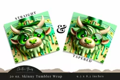 3D Highland Cow St Patricks Tumbler Wrap PNG Product Image 3