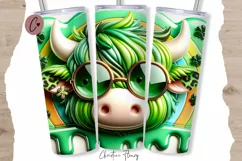 3D St Patricks Day Highland Cow Tumbler Wrap PNG Product Image 1
