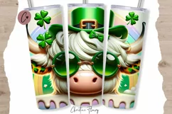 3D St Patricks Highland Cow Tumbler Wrap PNG Product Image 1