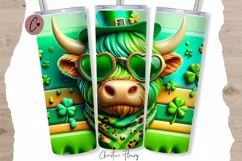 3D St Patricks Highland Cow Tumbler Wrap PNG Product Image 1