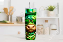 3D St Patricks Highland Cow Tumbler Wrap PNG Product Image 2