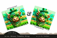 3D St Patricks Highland Cow Tumbler Wrap PNG Product Image 3