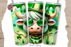 3D Highland Cow St Patricks Tumbler Wrap PNG Product Image 1