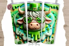 3D St Patricks Day Highland Cow Tumbler Wrap PNG Product Image 1