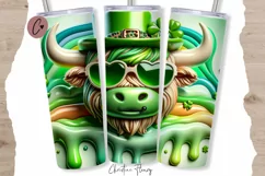 3D St Patricks Highland Cow Tumbler Wrap PNG Product Image 1