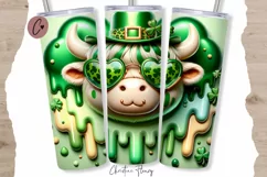 3D Highland Cow St Patricks Tumbler Wrap PNG Product Image 1