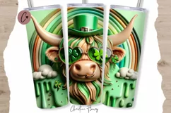 3D St Patricks Highland Cow Tumbler Wrap PNG Product Image 1