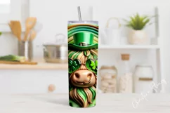 3D St Patricks Highland Cow Tumbler Wrap PNG Product Image 2