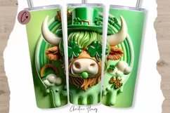 3D Highland Cow St Patricks Tumbler Wrap PNG Product Image 1