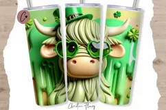3D St Patricks Day Highland Cow Tumbler Wrap PNG Product Image 1