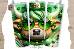 3D Highland Cow St Patricks Tumbler Wrap PNG Product Image 1