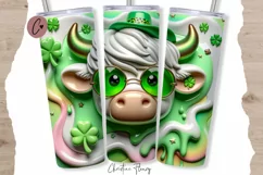 3D St Patricks Day Highland Cow Tumbler Wrap PNG Product Image 1