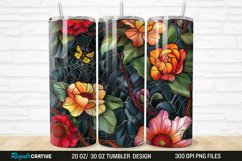 3D Stained Glass Halloween Flowers 20/30oz Skinny Tumbler Product Image 1