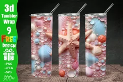3D Starfish and Seashells 20 oz Skinny Tumbler Sublimation  Design, 3d Tumbler Wrap | 3d Paper Craft Tumbler Wrap PNG | Full Wrap Design | 20oz Tumbler Wraps, 3D Starfish and Seashells 20 oz Skinny Tumbler Sublimation Design, Digital Download PNG, Straigh