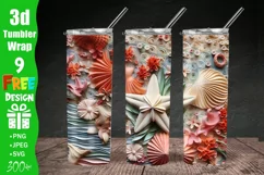 3D Starfish and Seashells 20 oz Skinny Tumbler Sublimation Design, Instant Digital Download PNG, Straight Tumbler Wrap