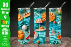 3D Summer 20 oz Skinny Tumbler Sublimation  Design, 3d Tumbler Wrap | 3d Paper Craft Tumbler Wrap PNG | Full Wrap Design | 20oz Tumbler Wraps, 3D Beach Tumbler Wrap, 3D Beach Landscape 20 oz Skinny Tumbler