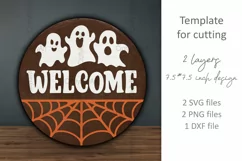 Spooky Welcome Ghost door hanger SVG, 3D Halloween sign SVG Product Image 2