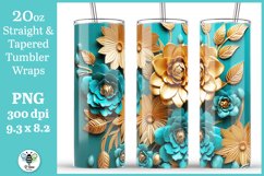 Gold and teal 3D flowers being shown on a 20oz tumbler
