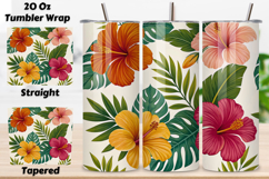 seamless tumbler wrap, tropical floral design, bright summer wrap, watercolor hibiscus design, 20oz skinny tumbler, tapered tumbler wrap, straight tumbler design, summer tropical art, seamless summer design, tropical watercolor wrap