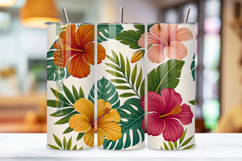 seamless tumbler wrap, tropical floral design, bright summer wrap, watercolor hibiscus design, 20oz skinny tumbler, tapered tumbler wrap, straight tumbler design, summer tropical art, seamless summer design, tropical watercolor wrap