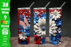 3D USA Flag 4th Of July Tumbler Wrap, 20 oz Skinny Tumbler Sublimation Design, Patriotic Straight Tumbler Wrap, Digital Download PNG