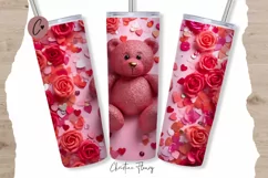 3D Teddy Bear Valentine Tumbler Wrap PNG | Valentine PNG Product Image 1