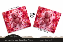 3D Teddy Bear Valentine Tumbler Wrap PNG | Valentine PNG Product Image 3