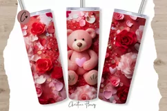 3D Teddy Bear Valentine Tumbler Wrap PNG | Valentine PNG Product Image 1