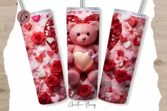 3D Teddy Bear Valentine Tumbler Wrap PNG | Valentine PNG Product Image 1