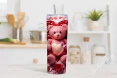 3D Teddy Bear Valentine Tumbler Wrap PNG | Valentine PNG Product Image 2
