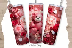 3D Teddy Bear Valentine Tumbler Wrap PNG | Valentine PNG Product Image 1