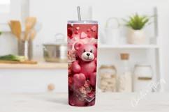 3D Teddy Bear Valentine Tumbler Wrap PNG | Valentine PNG Product Image 2