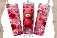 3D Teddy Bear Valentine Tumbler Wrap PNG | Valentine PNG Product Image 1