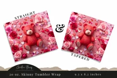 3D Teddy Bear Valentine Tumbler Wrap PNG | Valentine PNG Product Image 3