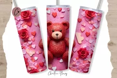 3D Teddy Bear Valentine Tumbler Wrap PNG | Valentine PNG Product Image 1