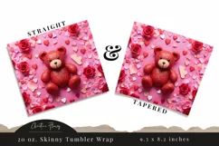 3D Teddy Bear Valentine Tumbler Wrap PNG | Valentine PNG Product Image 3