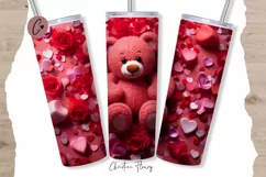 3D Teddy Bear Valentine Tumbler Wrap PNG | Valentine PNG Product Image 1