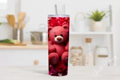 3D Teddy Bear Valentine Tumbler Wrap PNG | Valentine PNG Product Image 2