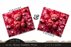 3D Teddy Bear Valentine Tumbler Wrap PNG | Valentine PNG Product Image 3