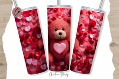 3D Teddy Bear Valentine Tumbler Wrap PNG | Valentine PNG Product Image 1