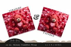 3D Teddy Bear Valentine Tumbler Wrap PNG | Valentine PNG Product Image 3