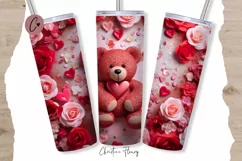 3D Teddy Bear Valentine Tumbler Wrap PNG | Valentine PNG Product Image 1