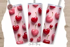 3D Heart Cherry Valentine Tumbler Wrap PNG | Valentine PNG Product Image 1