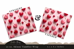 3D Heart Cherry Valentine Tumbler Wrap PNG | Valentine PNG Product Image 3