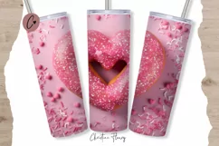3D Heart Donut Valentine Tumbler Wrap PNG | Valentine PNG Product Image 1