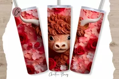 3D Valentine Highland Cow Tumbler Wrap PNG | Valentine PNG Product Image 1