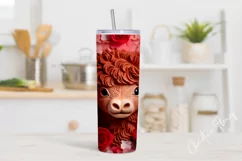 3D Valentine Highland Cow Tumbler Wrap PNG | Valentine PNG Product Image 2