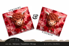 3D Valentine Highland Cow Tumbler Wrap PNG | Valentine PNG Product Image 3