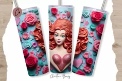 3D Mermaid Valentine Tumbler Wrap PNG | Valentine PNG Product Image 1